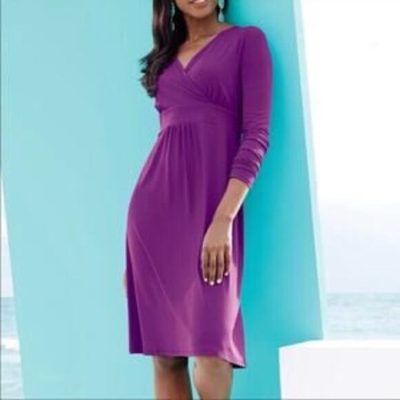 Eileen Fisher V-Neck Surplice Dress Fig Purple Viscose Jersey NWT Size Large - Picture 1 of 8